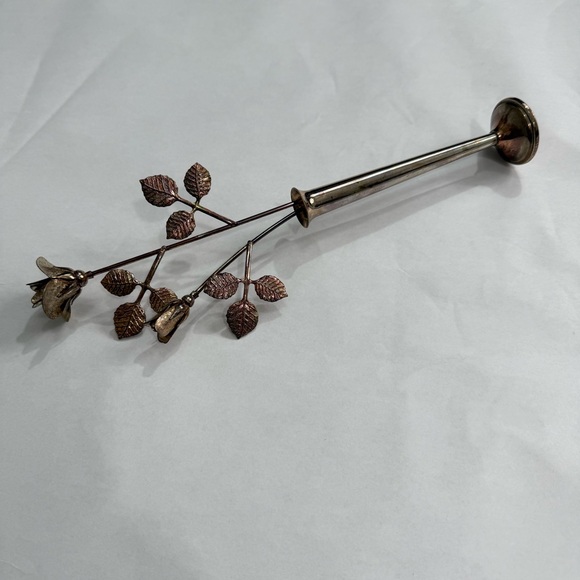 Vintage Ted Arnold Ltd Metal Rose Flower Bud Vase Art Decor Rose Gold 10.5” - Picture 2 of 15